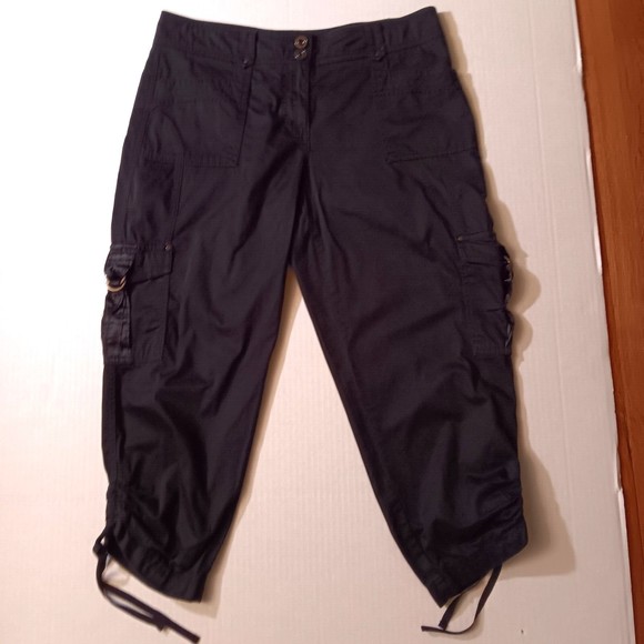 White House Black Market Pants - White House Black Market Pants Women 10 Black Taper Cropped Roll Up Drawstring